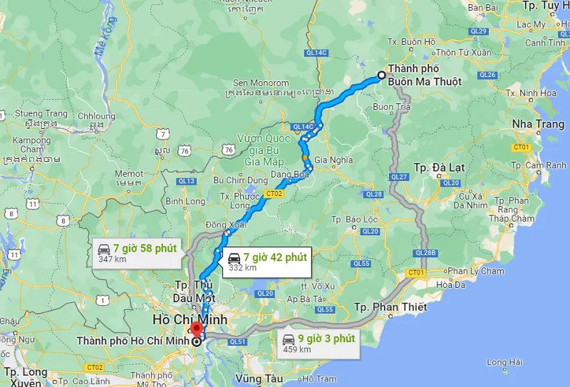 Khoảng cách đường hàng không từ TP HCM đến Buôn Ma Thuột